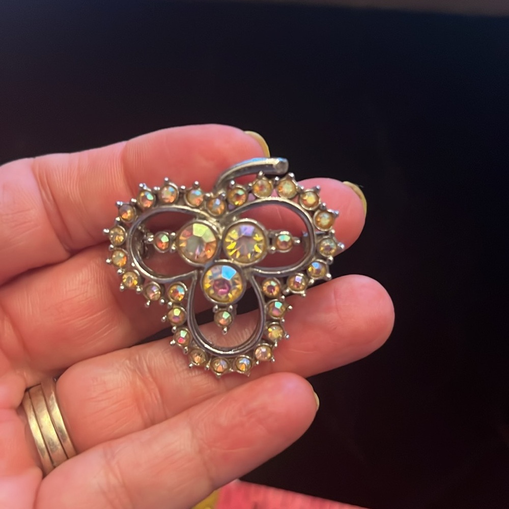 VTG Trefoil Iridescent Rhinestone Brooch